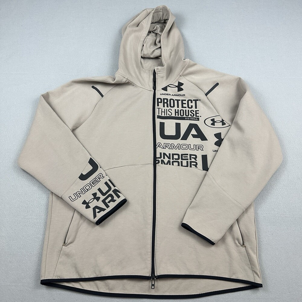 Under Armour Hoodie Men 2XL Beige Unstoppable Full Zip Performance Top XXL